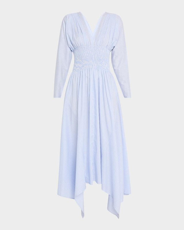 Camicia Shirred Striped Cotton Poplin Maxi Dress